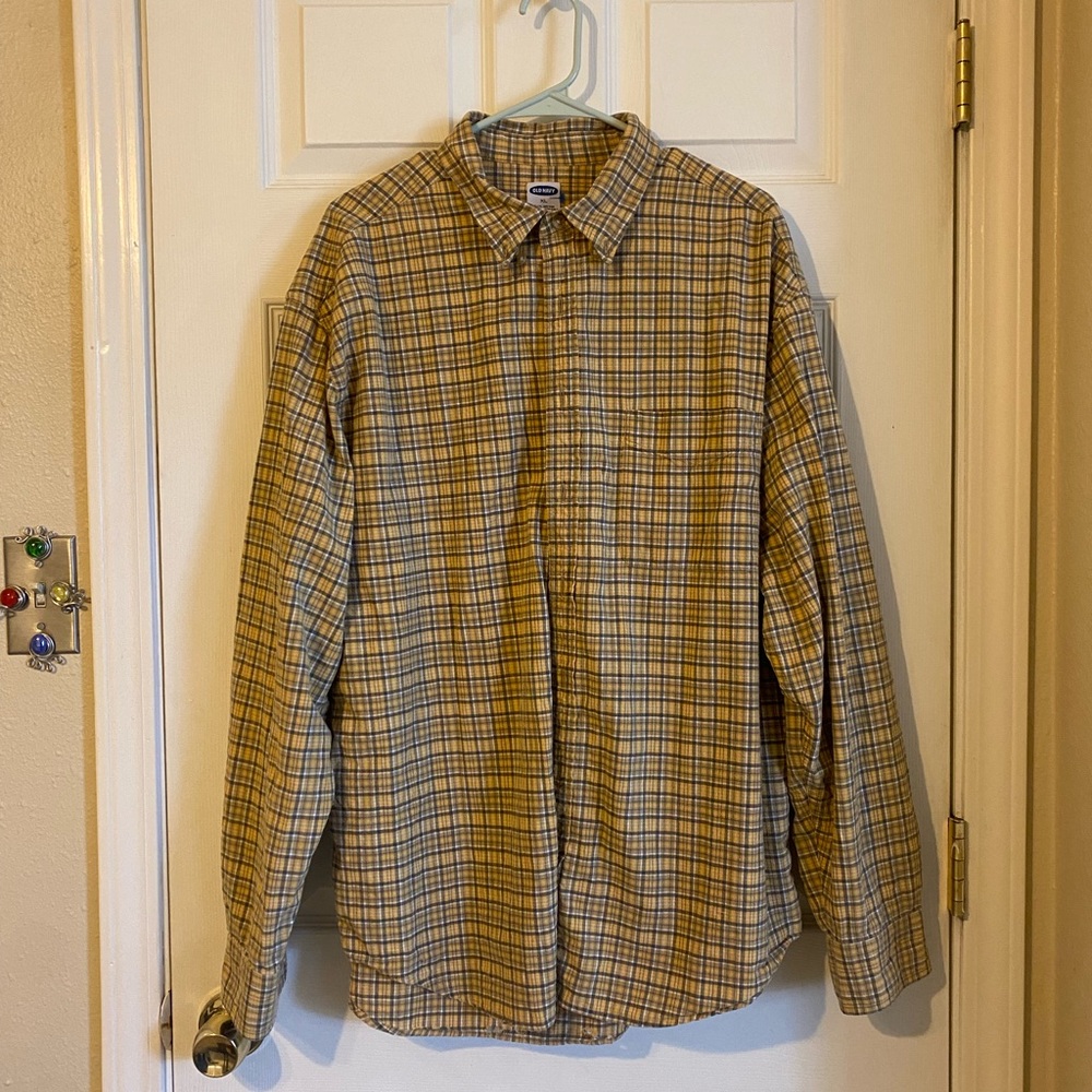 Old Navy Plaid Button Down Shirt - Yellow and Blue
